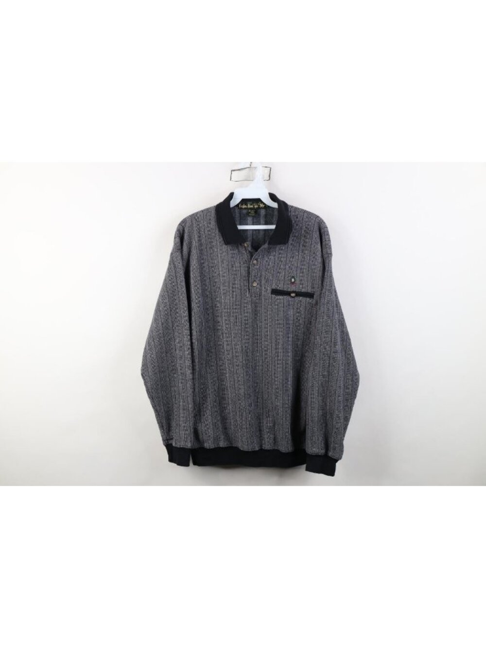 Vintage 90s Streetwear Mens Medium Faded Striped Ribbed Knit Collared Sweatshirt
